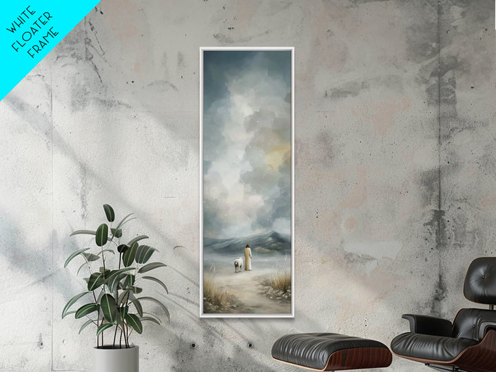 Winter Shepherd Calm, Framed Canvas Print, Narrow Art, Christian Art Canvas, Jesus Wall Art, Christian Christmas Decor, Subtle Christian Ar