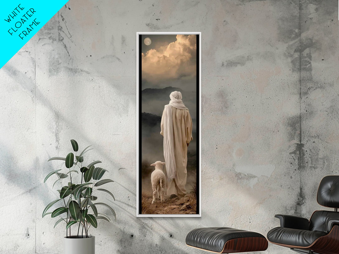Moonlit Guide – Framed Canvas Print – Tall Skinny Art Print – Christian Art – Jesus Painting – Moody Christmas Art – Christian Decor