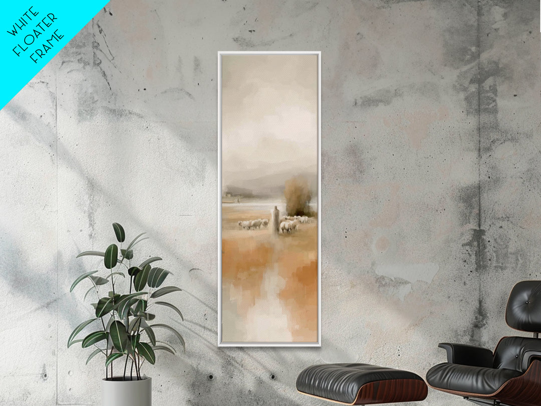 Quiet Pasture Light | Framed Canvas Print | Christian Art Canvas | Christian Wall Art | Christmas Art | Tall Narrow Wall Art | Jesus Painti