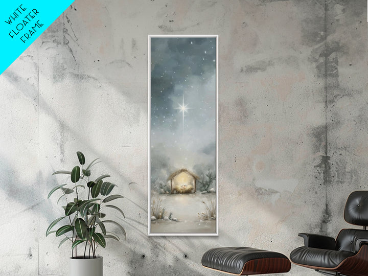 Silent Manger Light - Framed Canvas Print - Christian Christmas Art - Christian Wall Art - Christmas Art - Narrow Art - Christian Art Canva