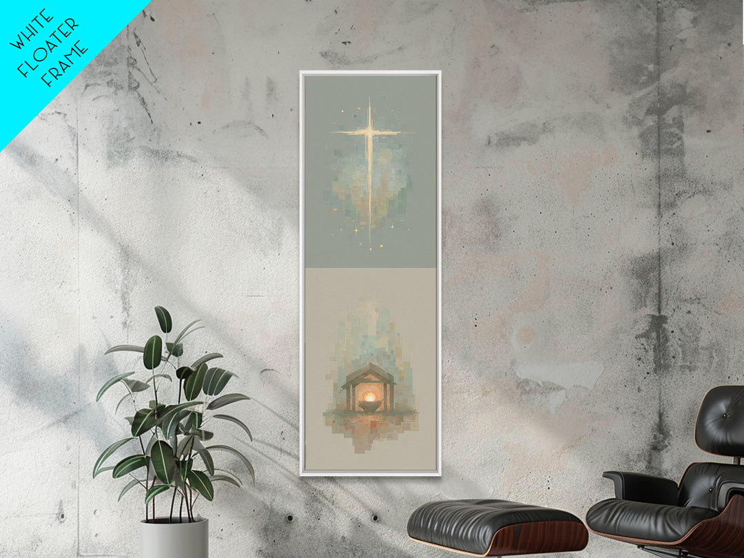 Glorious Nativity Cross, Framed Canvas Print, Christian Wall Art, Christmas Art, Christian Art Canvas, Tall Skinny Art Print, Christian Art