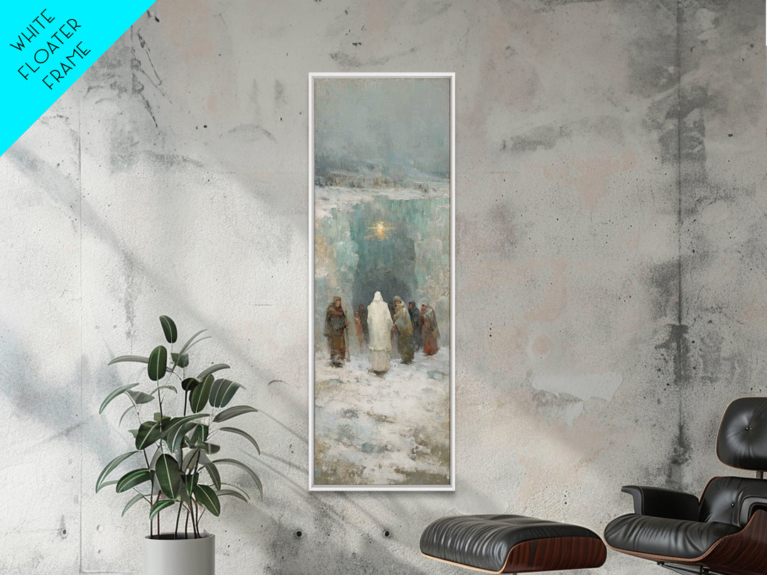 Frozen Cave Nativity | Framed Canvas Print | Christian Christmas Art | Christian Art Canvas | Christian Wall Art | Tall Narrow Wall Art | C