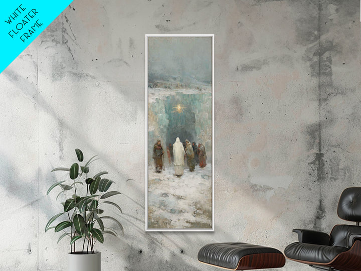 Frozen Cave Nativity | Framed Canvas Print | Christian Christmas Art | Christian Art Canvas | Christian Wall Art | Tall Narrow Wall Art | C