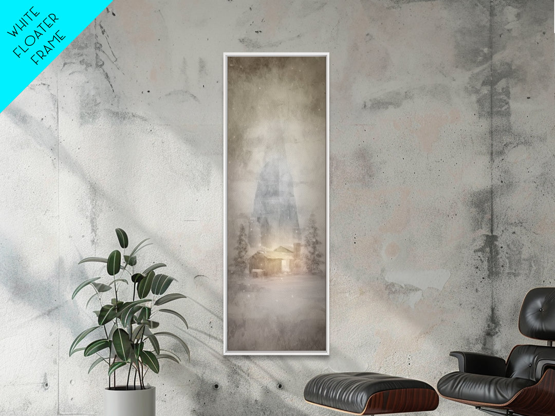 Silent Winter Chapel, Framed Canvas Print, Christian Art Canvas, Christian Wall Art, Christmas Art, Skinny Art, Christian Christmas Art