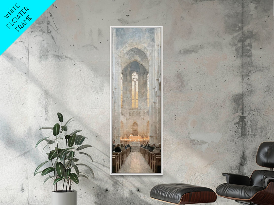 Holy Candle Gathering – Framed Canvas Print – Narrow Art – Christian Christmas Art – Christian Art Canvas – Christian Wall Art – Christian