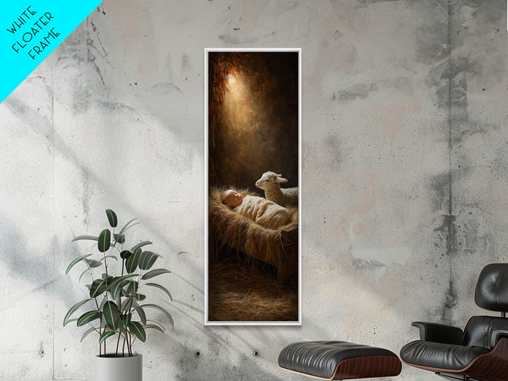 Manger Glow – Framed Canvas Print – Skinny Art – Christian Art Prints – Christian Painting – Christian Christmas Art