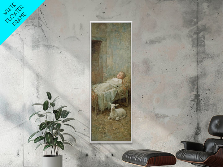 Gentle Stable Rest – Framed Canvas Print – Skinny Art – Christian Art Print – Vintage Christian Art – Christmas Wall Art