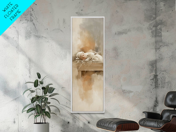 Soft Lamb Blessing – Framed Canvas Print – Tall Narrow Wall Art – Christian Art Prints – Christian Christmas Art – Jesus Painting