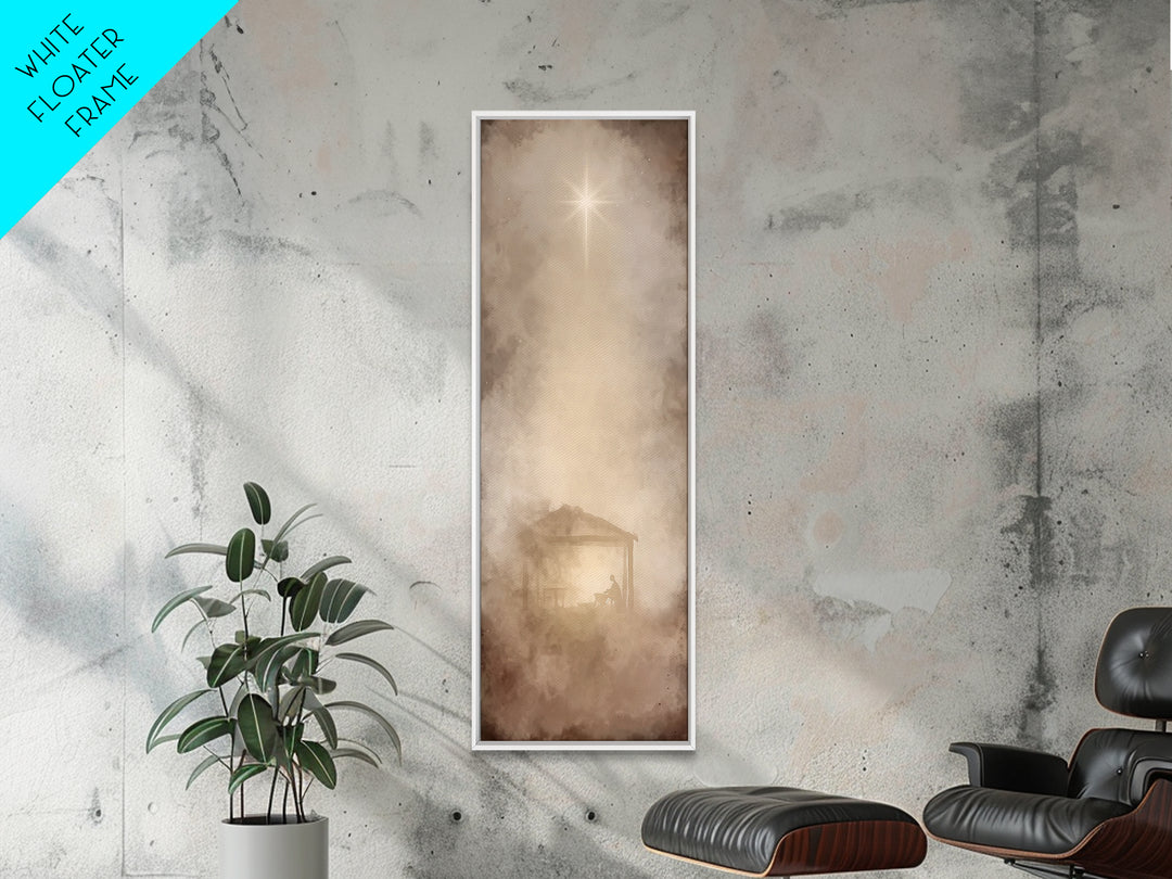 Silent Manger Light, Framed Canvas Print, Christian Art Canvas, Christian Christmas Art, Skinny Art, Jesus Painting, Christian Art