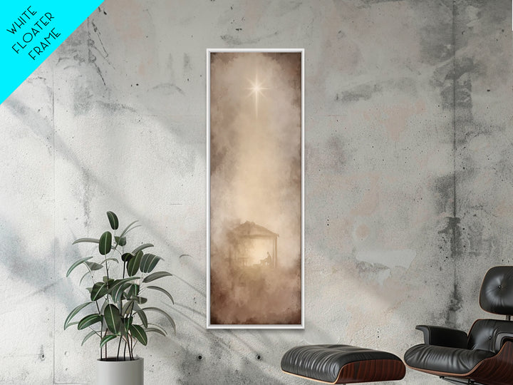 Silent Manger Light, Framed Canvas Print, Christian Art Canvas, Christian Christmas Art, Skinny Art, Jesus Painting, Christian Art