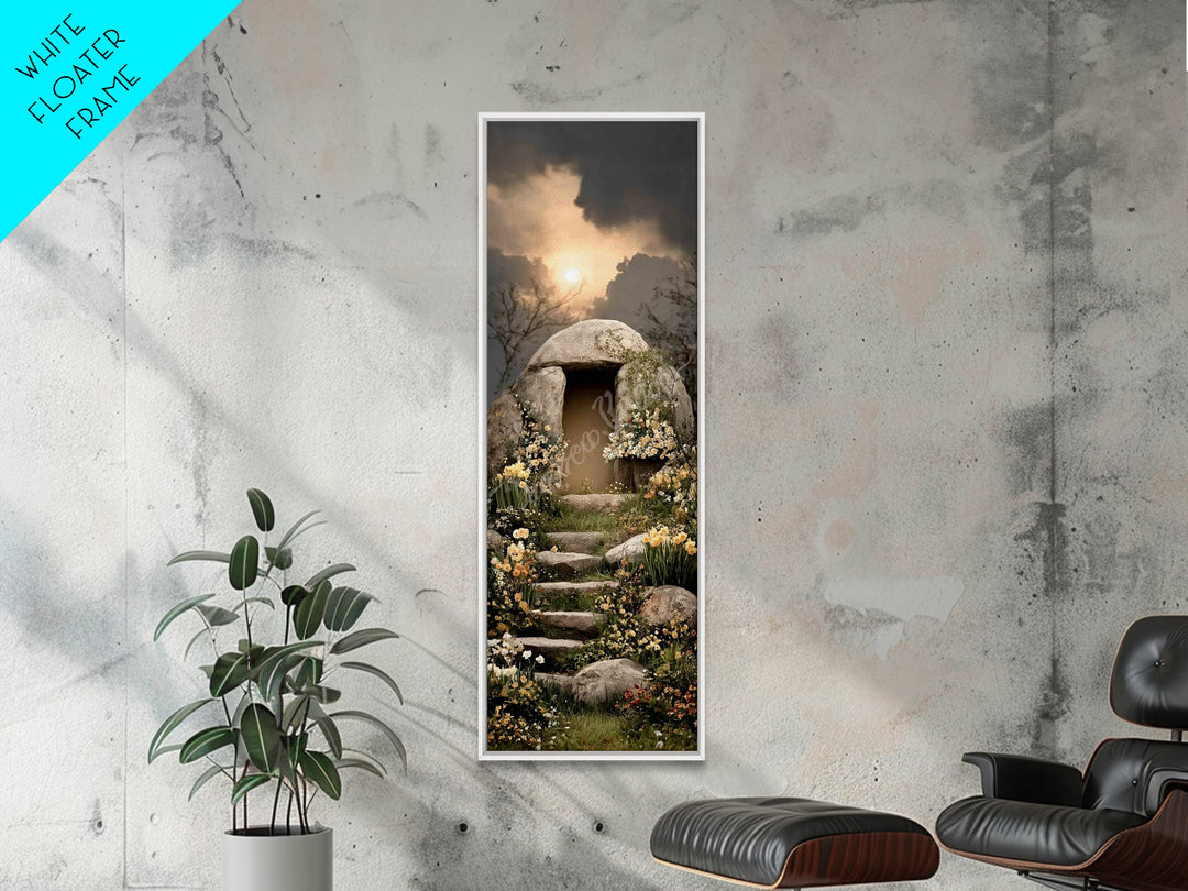 Sunset Tomb Grace – Framed Canvas Print – Jesus Painting – Christian Wall Art – Christian Art Canvas – Skinny Art – Christian Christmas Art