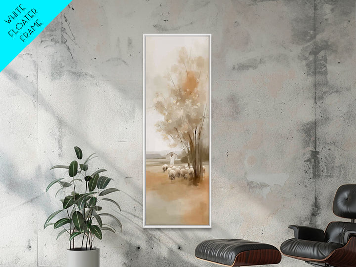 Shepherd Meadow Peace – Framed Canvas Print – Christian Art Canvas – Jesus Painting – Christian Wall Art – Tall Skinny Art Print