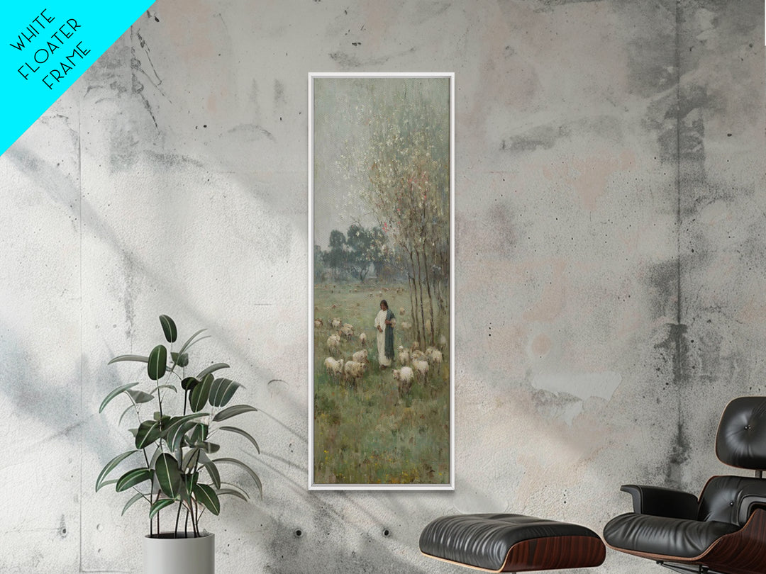 Pastoral Grace Path – Framed Canvas Print – Christian Wall Art – Jesus Painting – Skinny Art – Christian Christmas Art – Christian Gift