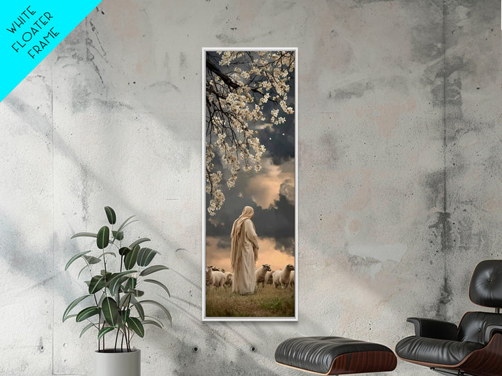 Quiet Shepherd Light, Framed Canvas Print, Christian Art Print, Jesus Wall Art, Skinny Art, Christian Christmas Decor, Christian Painting