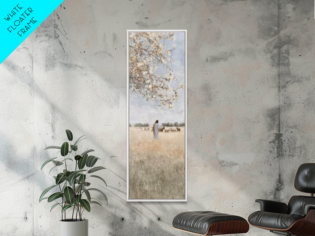 Silent Meadow Grace, Framed Canvas Print, Christian Art Canvas, Large Jesus Painting, Narrow Art, Christian Wall Art, Christmas Art Prints