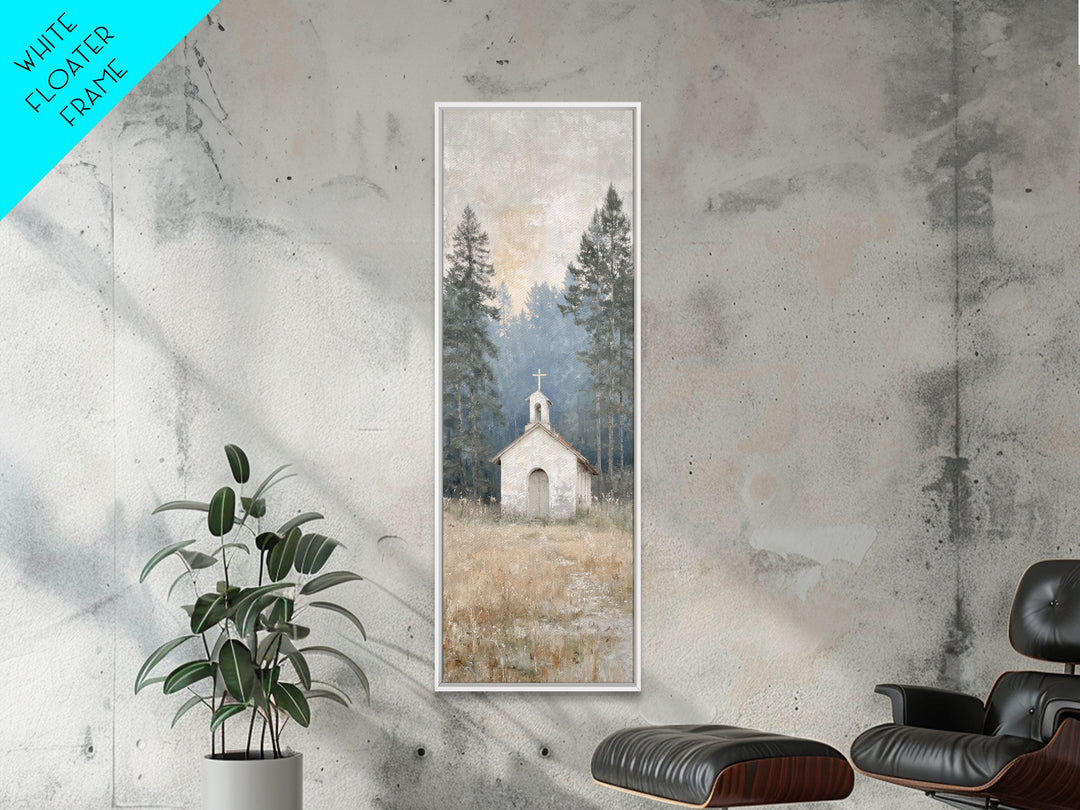 Silent Woodland Chapel – Framed Canvas Print – Christian Art Canvas – Modern Christian Art – Narrow Art – Christian Wall Art – Christian Gi