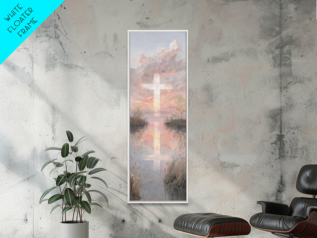 Sunset Cross Glory, Framed Canvas Print, Christian Wall Art, Christian Art Canvas, Tall Narrow Wall Art, Christian Christmas Art, Modern Ch