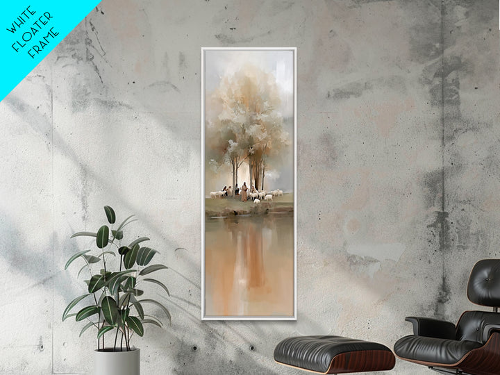 Morning Pasture Calm | Framed Canvas Print | Tall Skinny Art Print | Christian Wall Art | Jesus Painting | Christian Art Canvas | Christmas