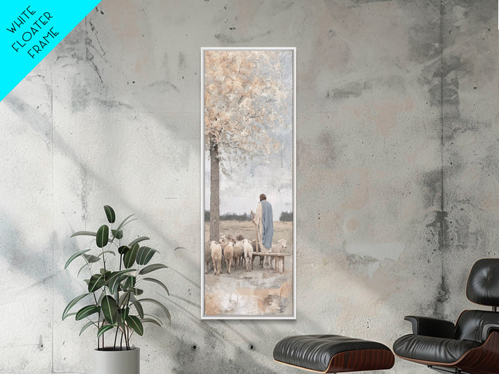 Riverside Shepherd Calm, Framed Canvas Print, Tall Narrow Wall Art, Christian Art Canvas, Jesus Painting, Christian Christmas Art, Christia