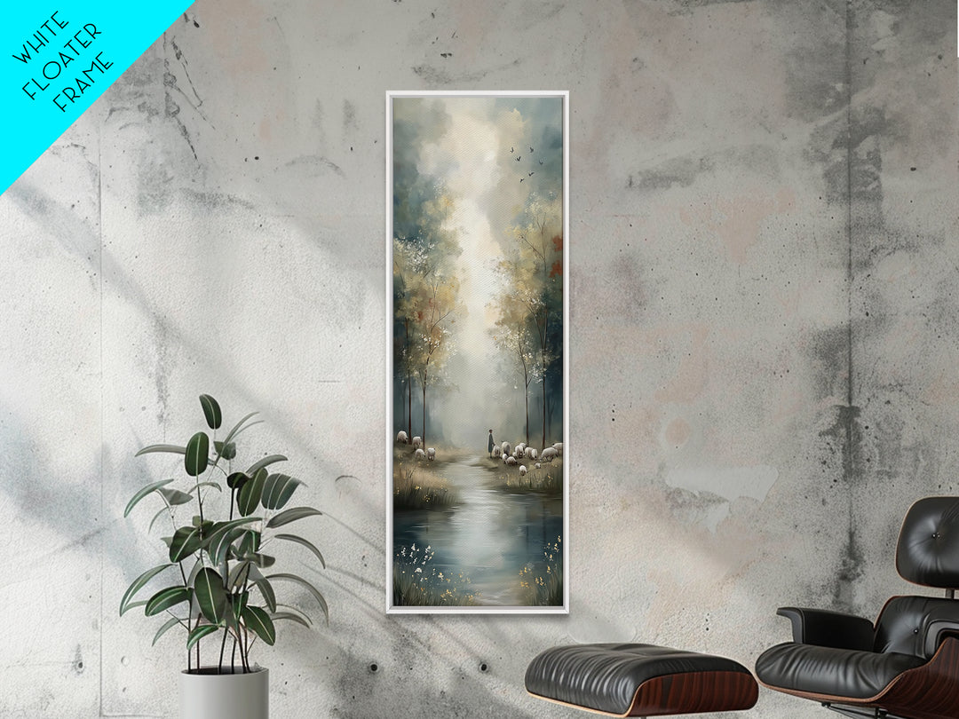 Pastoral Stillness, Framed Canvas Print, Narrow Art, Christian Wall Art, Jesus Painting, Christian Art Canvas, Christmas Art