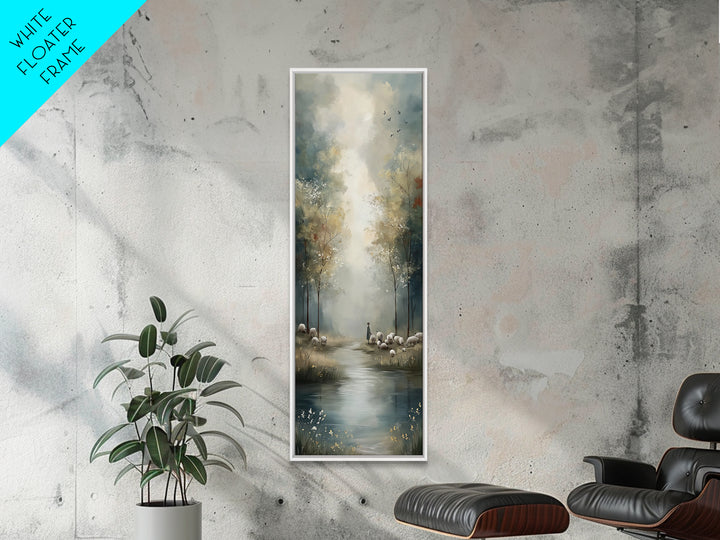 Pastoral Stillness, Framed Canvas Print, Narrow Art, Christian Wall Art, Jesus Painting, Christian Art Canvas, Christmas Art
