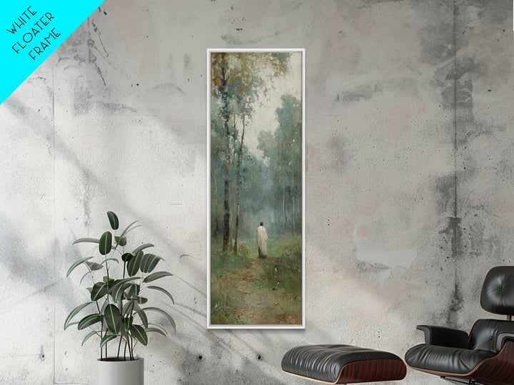Silent Woodland Journey – Framed Canvas Print – Tall Narrow Wall Art – Christian Art Canvas – Jesus Painting – Vintage Christian Art – Chri