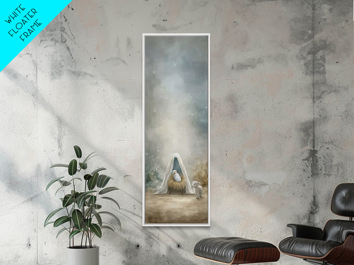 Holy Manger Peace – Framed Canvas Print – Narrow Art – Christian Christmas Art – Christian Wall Art – Christmas Art Prints – Christian Art