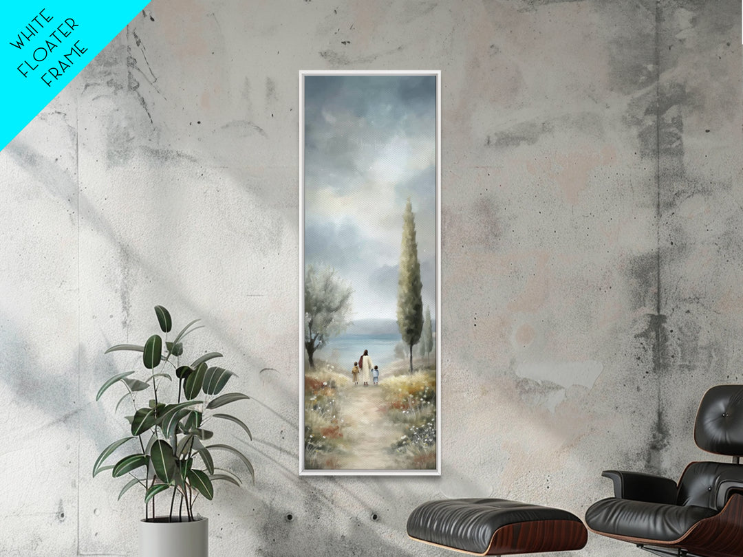 Morning Grace Path, Framed Canvas Print, Tall Skinny Art Print, Christian Art Canvas, Jesus Painting, Christian Christmas