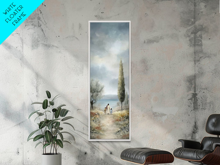 Morning Grace Path, Framed Canvas Print, Tall Skinny Art Print, Christian Art Canvas, Jesus Painting, Christian Christmas