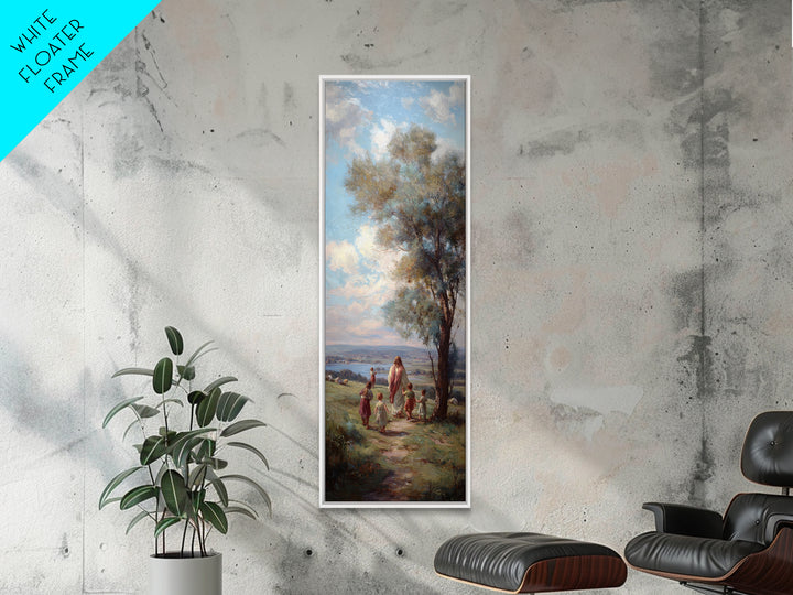 Hillside Peace – Framed Canvas Print – Narrow Art – Christian Wall Art – Jesus Painting – Christmas Art – Christian Canvas