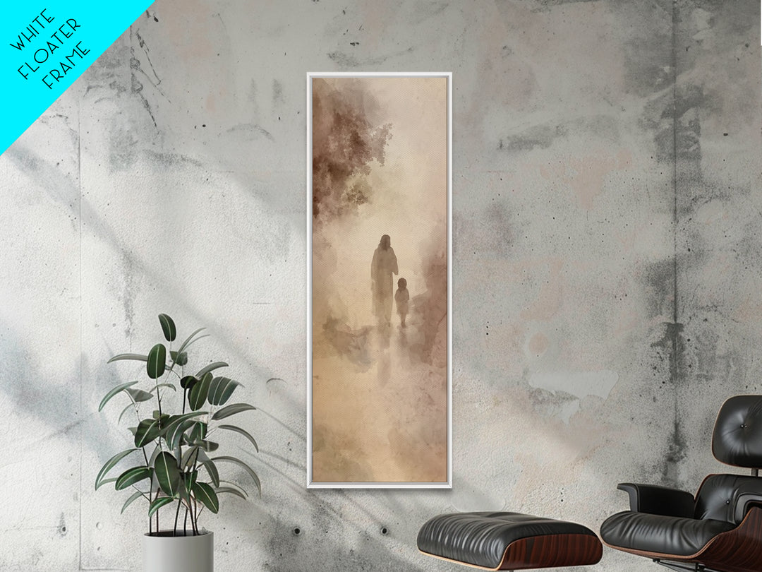Quiet River Walk | Framed Canvas Print | Tall Narrow Wall Art | Christian Art | Jesus Painting | Christmas Art Canvas