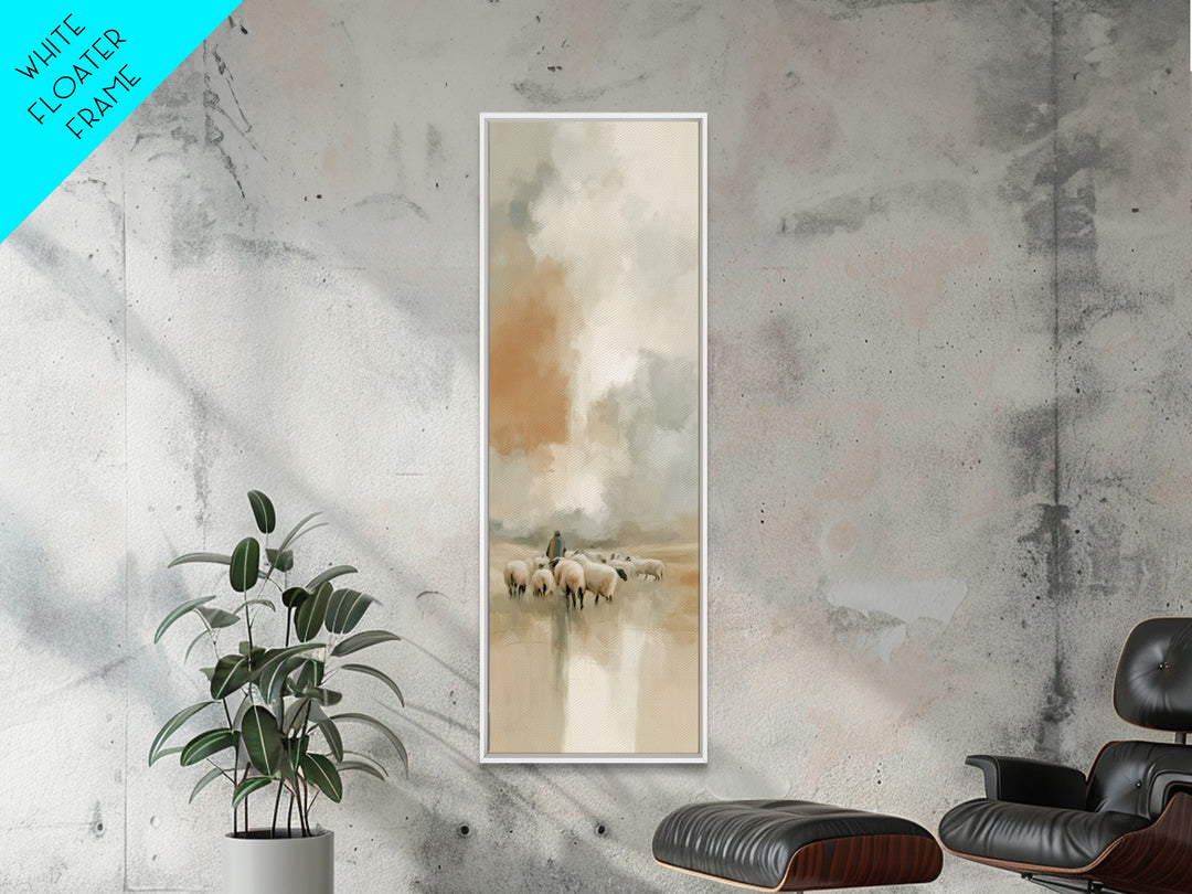 Shepherd’s Quiet Path – Framed Canvas Print – Tall Narrow Wall Art – Christian Art Canvas – Jesus Painting – Christmas Art