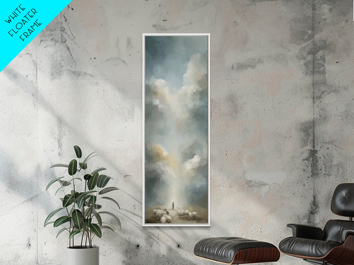 Heavenly Pasture Light | Framed Canvas Print | Tall Skinny Art Print | Christian Wall Art | Christian Art Canvas | Jesus Painting