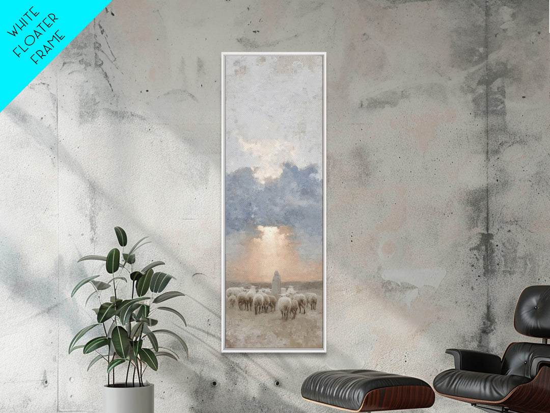 Morning Shepherd Grace – Framed Canvas Print – Tall Skinny Art Print – Christian Painting – Christian Art Canvas – Christmas Art