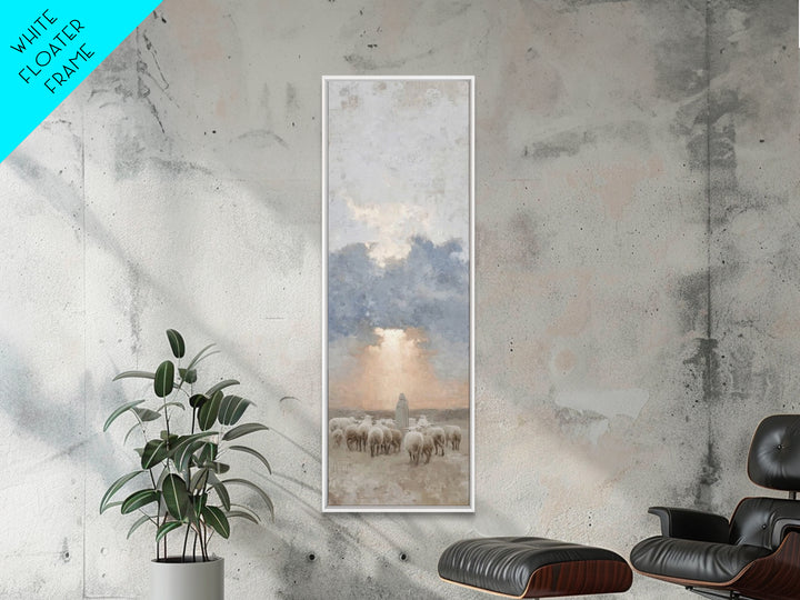 Morning Shepherd Grace – Framed Canvas Print – Tall Skinny Art Print – Christian Painting – Christian Art Canvas – Christmas Art