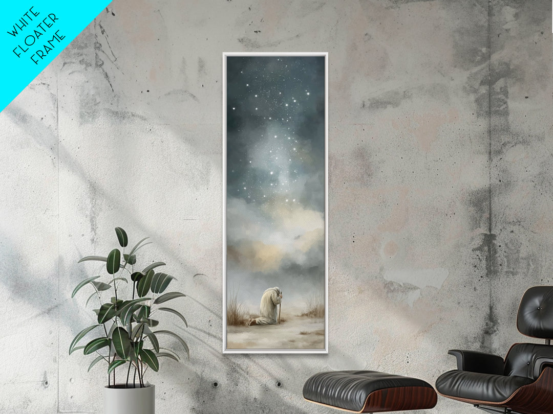 Silent Night Prayer – Framed Canvas Print – Tall Narrow Wall Art – Christian Painting – Christian Art Canvas – Christmas Art