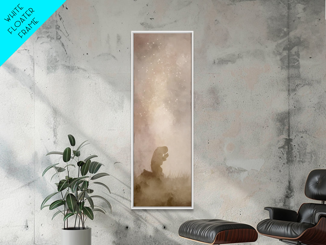 Silent Dawn Faith | Framed Canvas Print | Jesus Painting | Tall Narrow Wall Art | Christian Art Canvas | Christian Wall Art | Christian Art