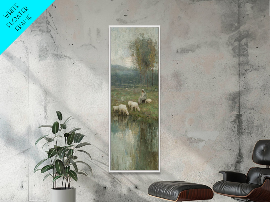 Pasture Grace Reflections – Framed Canvas Print – Christian Art – Jesus Painting – Christian Wall Art – Christian Art Canvas – Tall Narrow