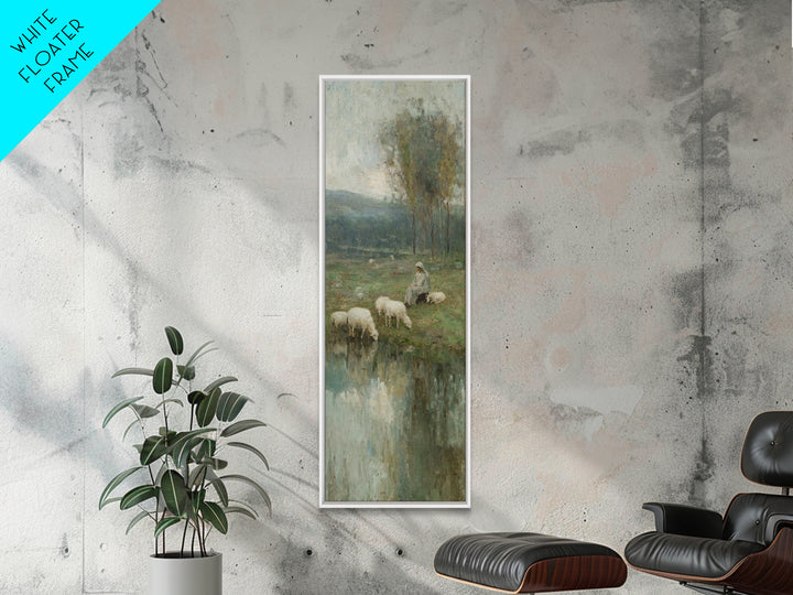 Pasture Grace Reflections – Framed Canvas Print – Christian Art – Jesus Painting – Christian Wall Art – Christian Art Canvas – Tall Narrow