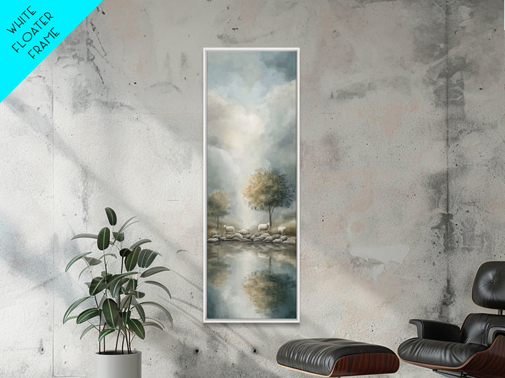 Solitude By The Lake – Framed Canvas Print – Tall Narrow Wall Art – Christian Art Canvas – Christian Art – Christian Wall Art – Jesus Paint