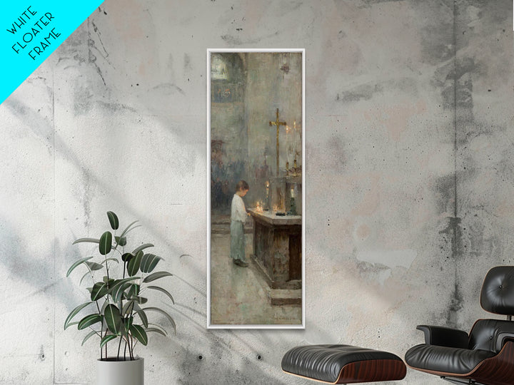 Sacred Candle – Framed Canvas Print, Christian Painting, Christian Wall Art, Vintage Christian Art, Tall Narrow Wall Art, Christian Art Can