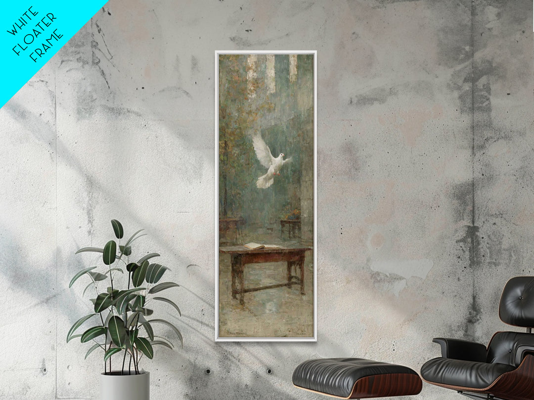 Sanctuary Light Dove – Framed Canvas Print – Narrow Art – Christian Wall Art – Christian Art Work – Vintage Christian Art – Christian Chris