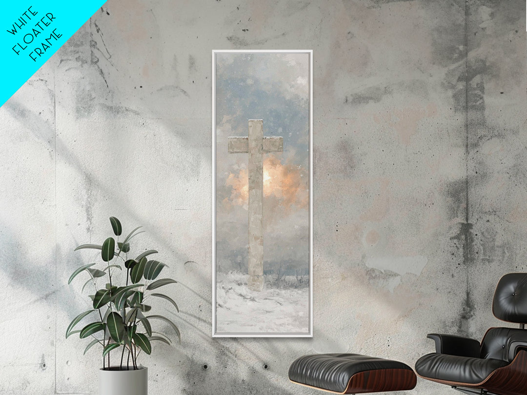 Snowfall Of Grace – Framed Canvas Print – Narrow Art – Christian Wall Art – Christian Painting – Christian Art Canvas – Christian Christmas