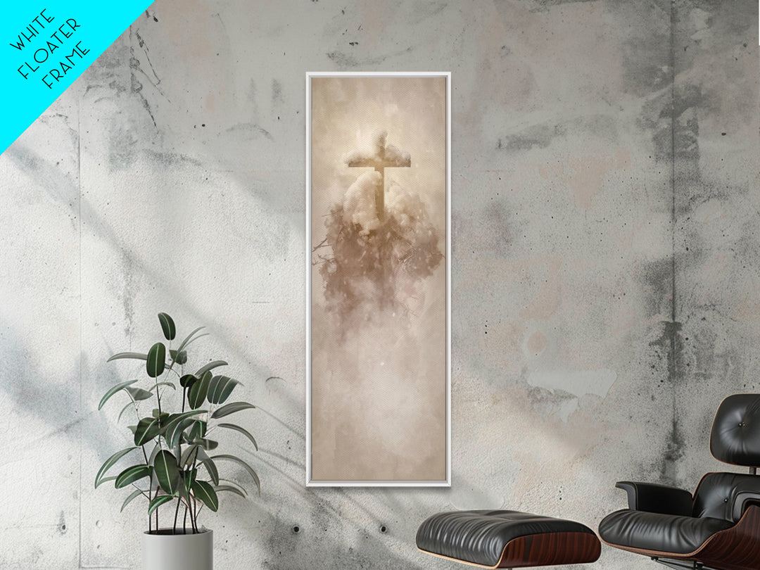 Frosted Cross Peace – Framed Canvas Print – Tall Narrow Wall Art – Christian Art Canvas – Christian Wall Art – Christian Painting – Christm