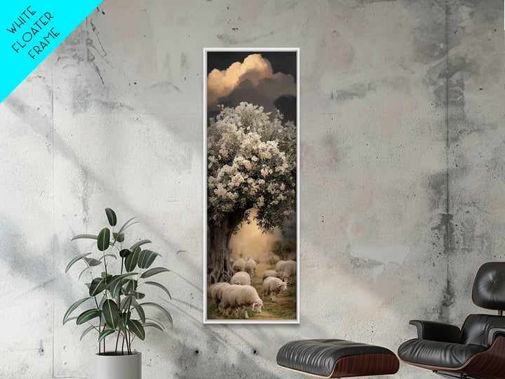 Heavenly Pastures – Framed Canvas Print – Tall Narrow Wall Art – Jesus Painting – Christian Wall Art – Christian Art Canvas