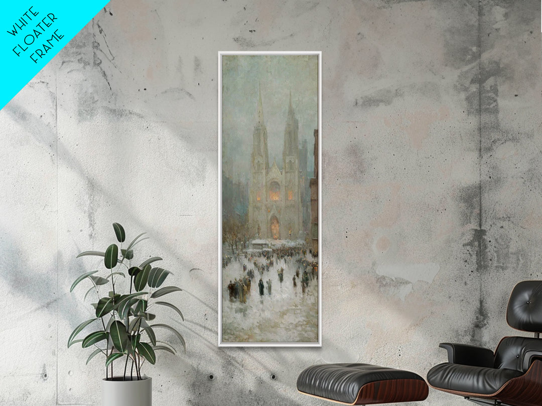 Cathedral Snow Gathering - Framed Canvas Print - Christian Art Canvas - Christmas Wall Art - Tall Skinny Art Print - Christian Painting - H