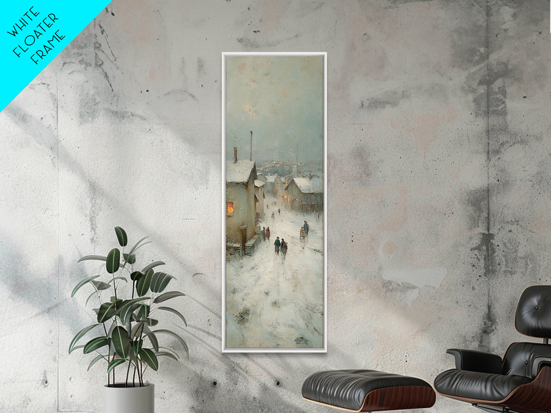 Snowy Village Path - Framed Canvas Print - Christian Wall Art - Skinny Art - Christmas Art Prints - Christian Art Canvas - Vintage Christma