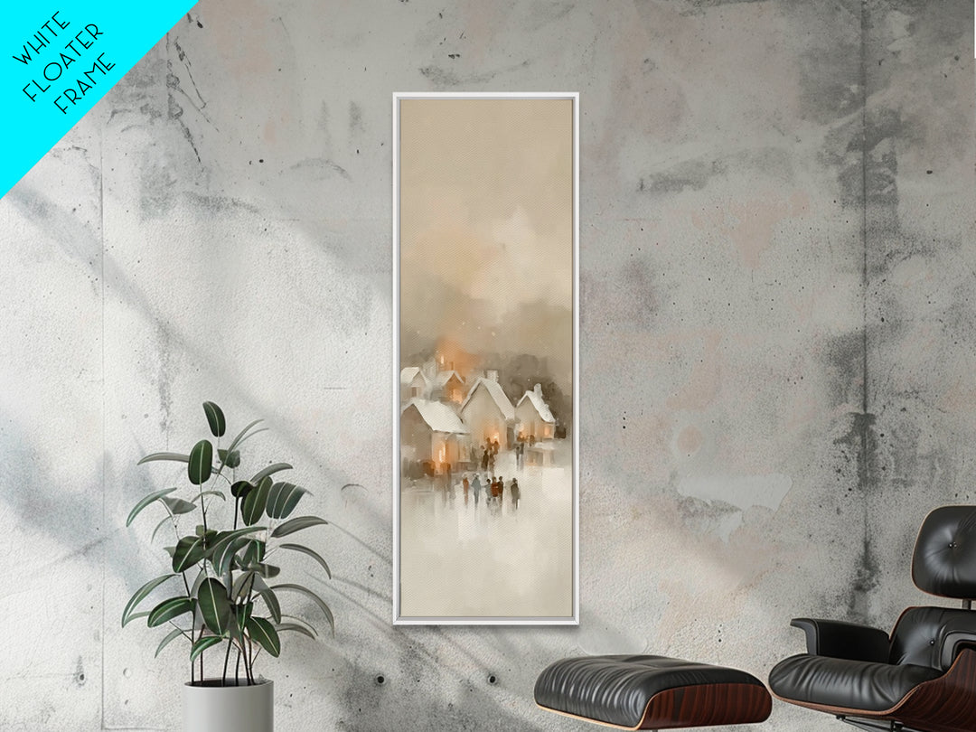Village Lantern Glow - Framed Canvas Print - Christian Wall Art - Tall Skinny Art Print - Christian Christmas Art - Christian Art Canvas -