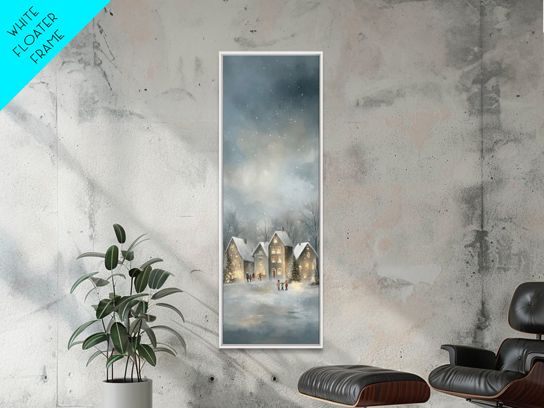 Snowfall Village Peace – Framed Canvas Print – Christian Wall Art – Christmas Art – Narrow Art – Christian Art Canvas – Christian Christmas