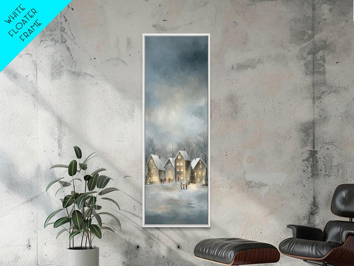 Snowfall Village Peace – Framed Canvas Print – Christian Wall Art – Christmas Art – Narrow Art – Christian Art Canvas – Christian Christmas